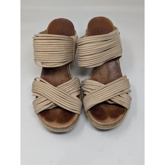UGG Womens Hilarie Wedge‎ Sandals Tan Strappy 1012184 Boho Cork Size 8.5 - Picture 3 of 8